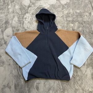 American Eagle Hoodie Womens Medium Blue Pullover Quarter Zip Sherpa Pile Pocket